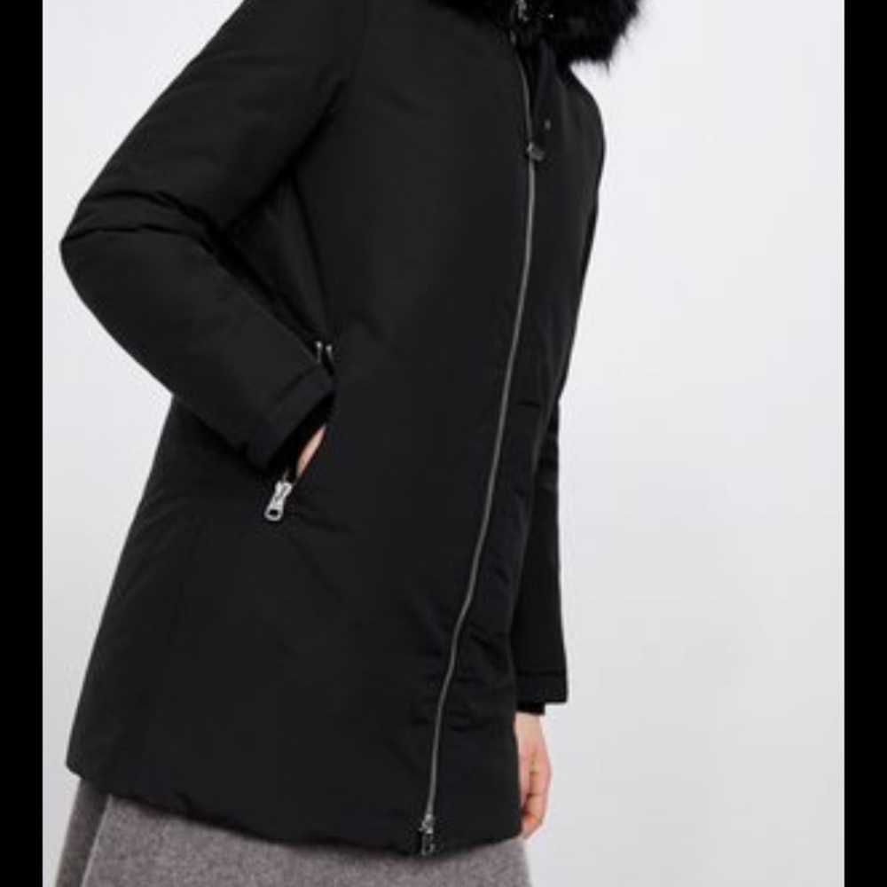 ZARA BASIC Outerwear long black jacket coat parka size small water repellent​​​ - Picture 11 of 11